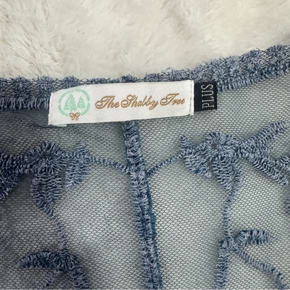 The Shabby Tree Women Blue Sheer Lace Open Front Long Kimono Cardigan Plus O/S - Picture 7 of 13